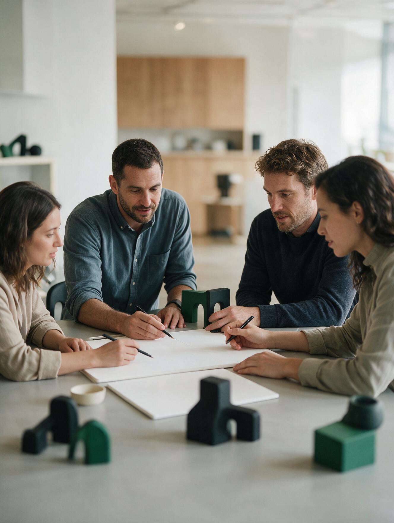 Equipo de trabajo colaborando en el diseño de una solución